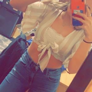 Tie front cropped top